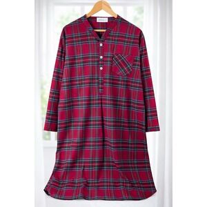 Vermont Country Store Size L Soft Cotton Flannel Nightgown Night Shirt Red Plaid